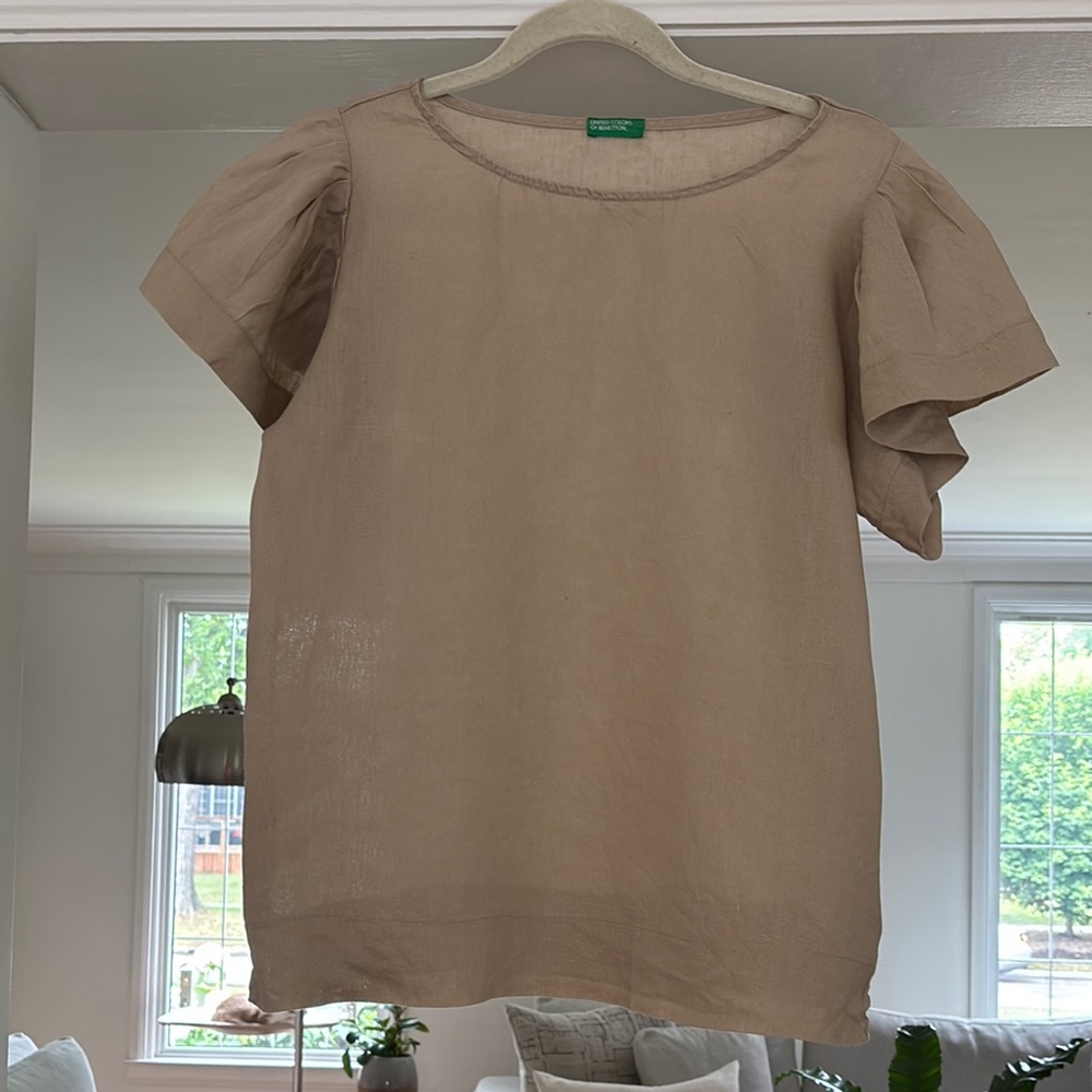United Colors Of Benetton Tan Puff Sleeve Blouse